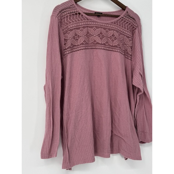 Torrid Pink Waffle Knit Top Plus 3X Lace Accents Boho Coquette Cottagecore Flaw - Picture 2 of 11